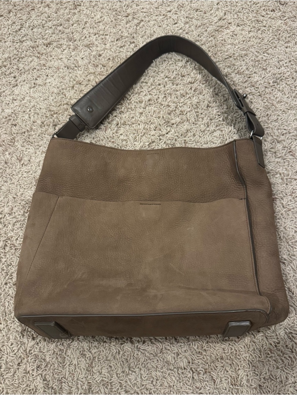 AllSaints Echo Tote Hobo Style Soft Taupe Leather Shoulder Bag
